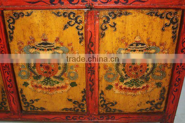 Chinese antique four drawer four door Tibet Cabinet with dragon painting