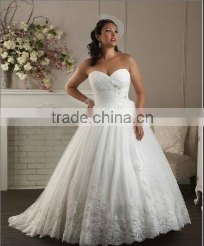 Strapless Sweet Heart A Line White Tulle Applique Plus Size Bridal Wedding Dresses 2015