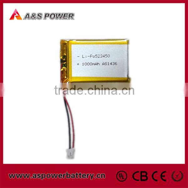 Rechargeable Lipo 523450 li-ion battery 3.7v 1000mah with UL Certificate