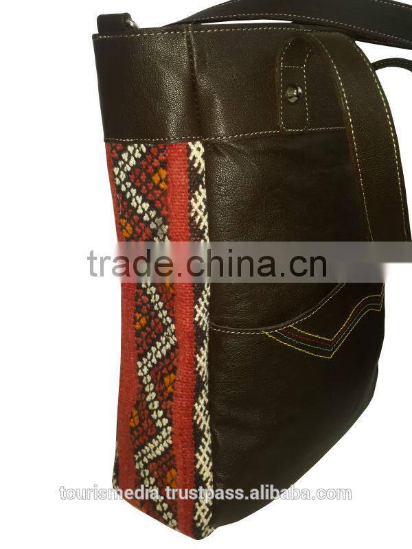 Wholesale handmade Moroccan kilim tote bags genuine leather handwoven kilim handbag ref08