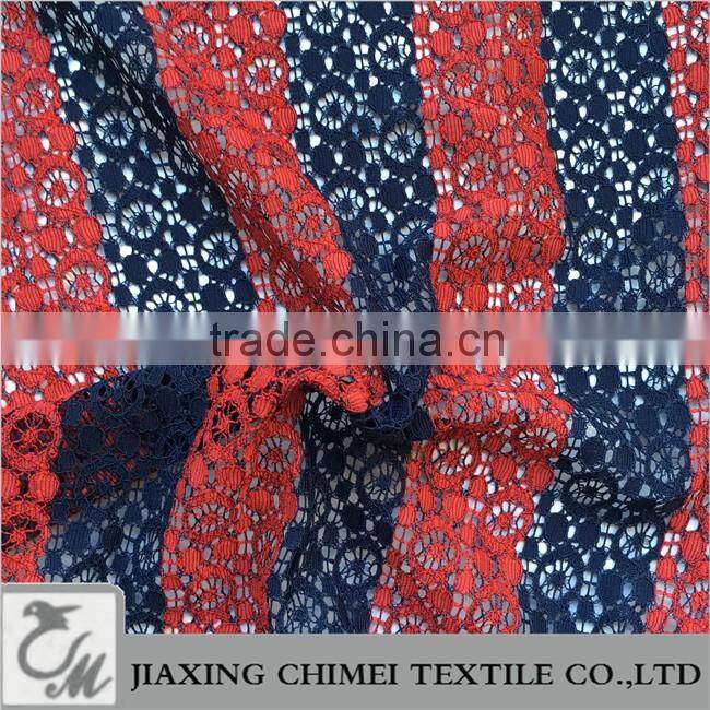 navy & red strip lace fabric