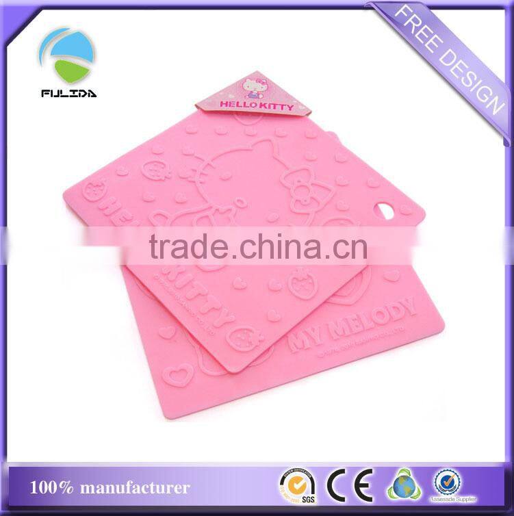 buy soft PVC hot embossed square pink one color cup mat coaster