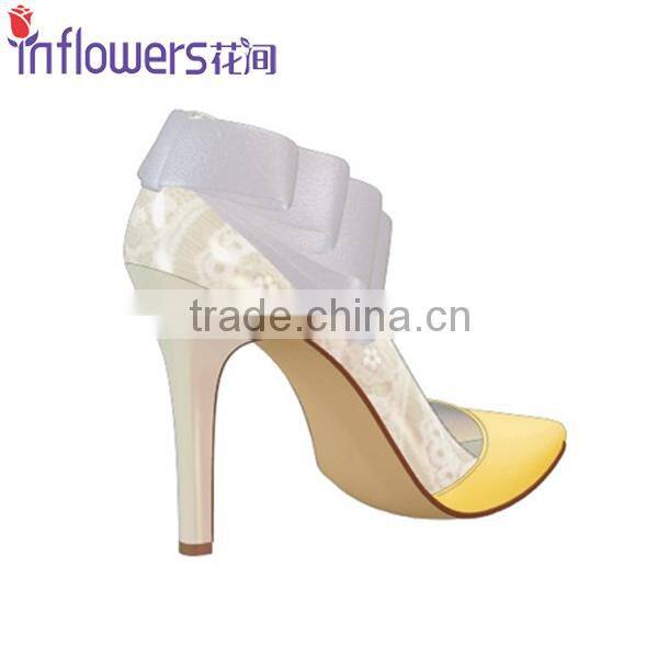 Genuine leather pointed toe fashion design ladies high heel shoes with bowtie back