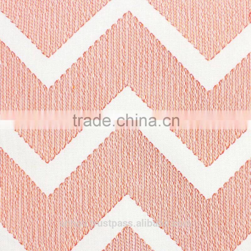 Chevron embroidered linen decorative pillow cover in orange hue