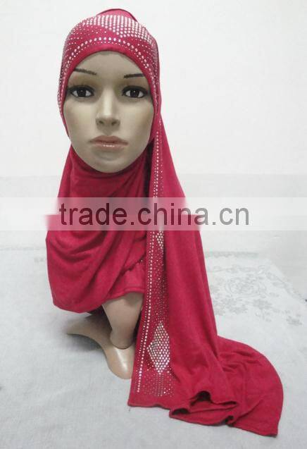 JL041 latest cotton jersey scarf with rhinestones,muslim hijab
