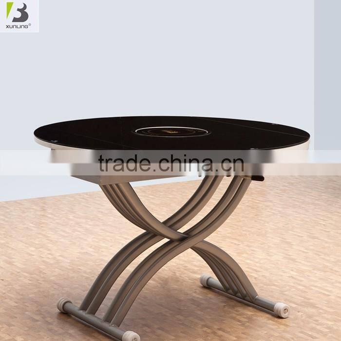 Adjustable Height Coffee Table Furniture Round Glass Cross Leg Dining Table