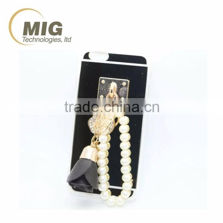 NEW transparent tpu and pc phone case For apple iphone 6S with ring and luxury pearl rose Mobile phone case For apple iphone 6