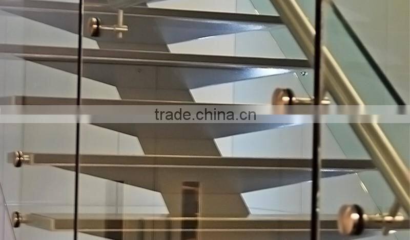 Straight glass stairs, laminated glass staircase, single stringer stair--YUDI