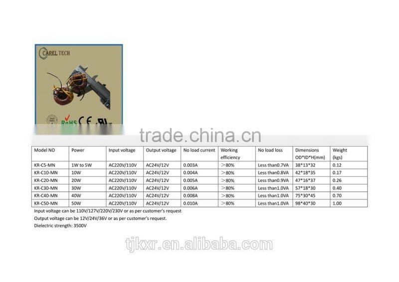 Over 35 year- CE ROHS approved, 2-year product warranty 3.2VA small toroidal power transformer for audio/radio