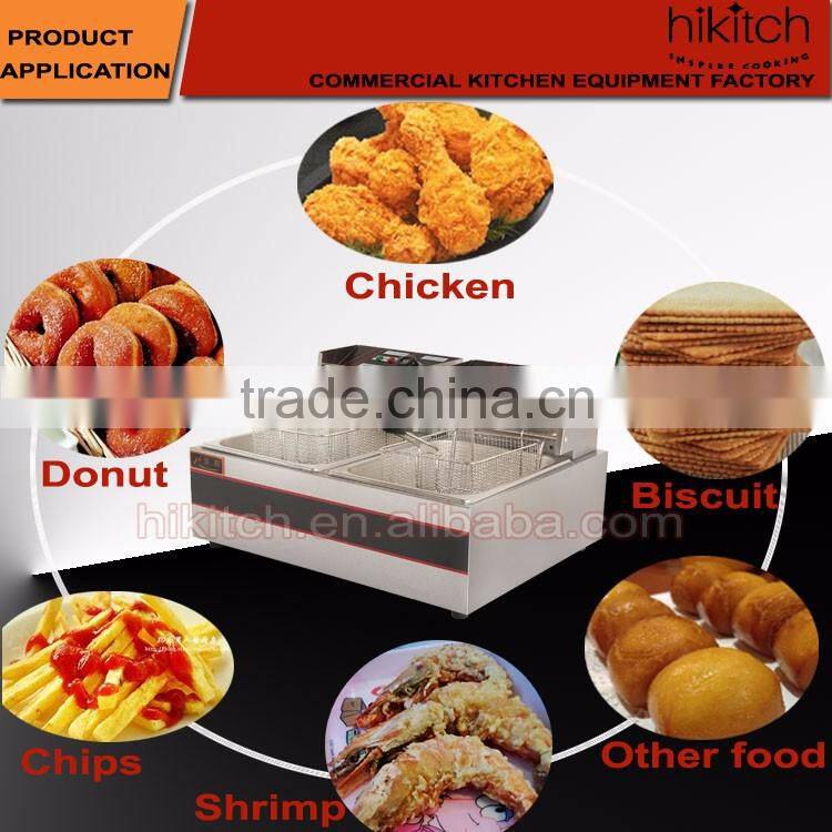 Commercial chicken chips donuts fryer kitchen cooker 2-tank 2-basket factory hot sale