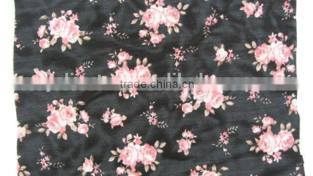 pink flower on black mesh half shiny mesh Spandex nylon 70210 Elastic kids shoes fabric
