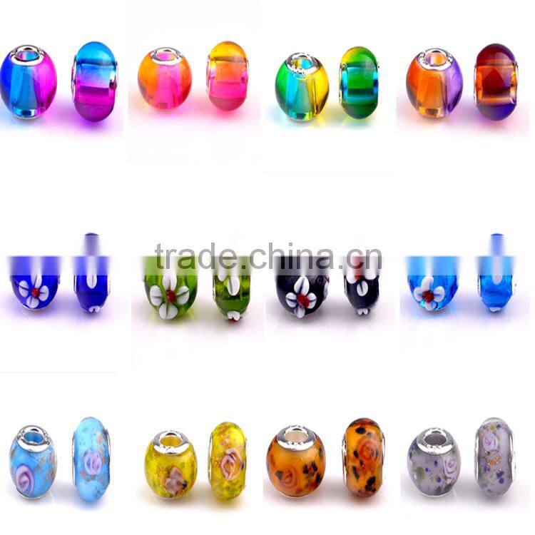European Crystal Charms Beautiful Pattern Crystal Murano Glass Big Hole Beads Wholesale
