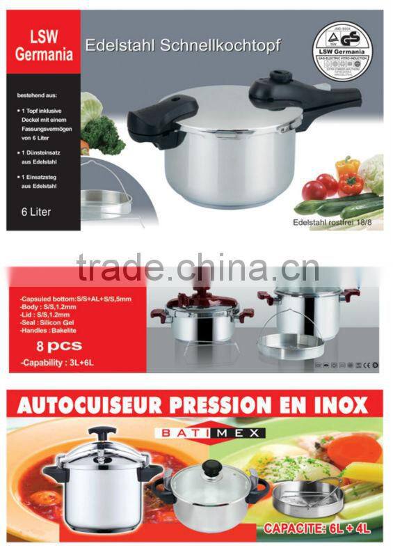 stainless steel national pressure cookers, sandwich bottom, suitable to gas stove & induction cooker ASF 22CM 6L