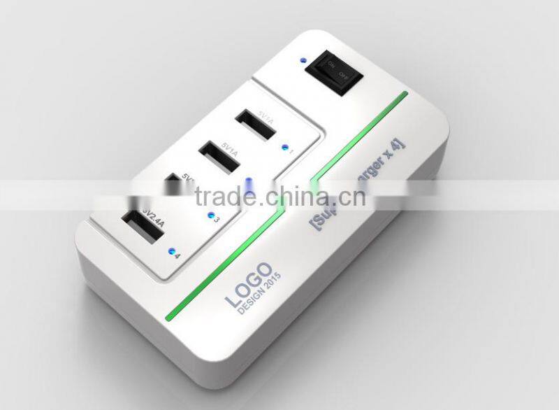 20W 4 Port Multiple USB Family-sized Desktop Rapid Charger Multi Travel Power Adapter for USB-Charged Devices(Black)