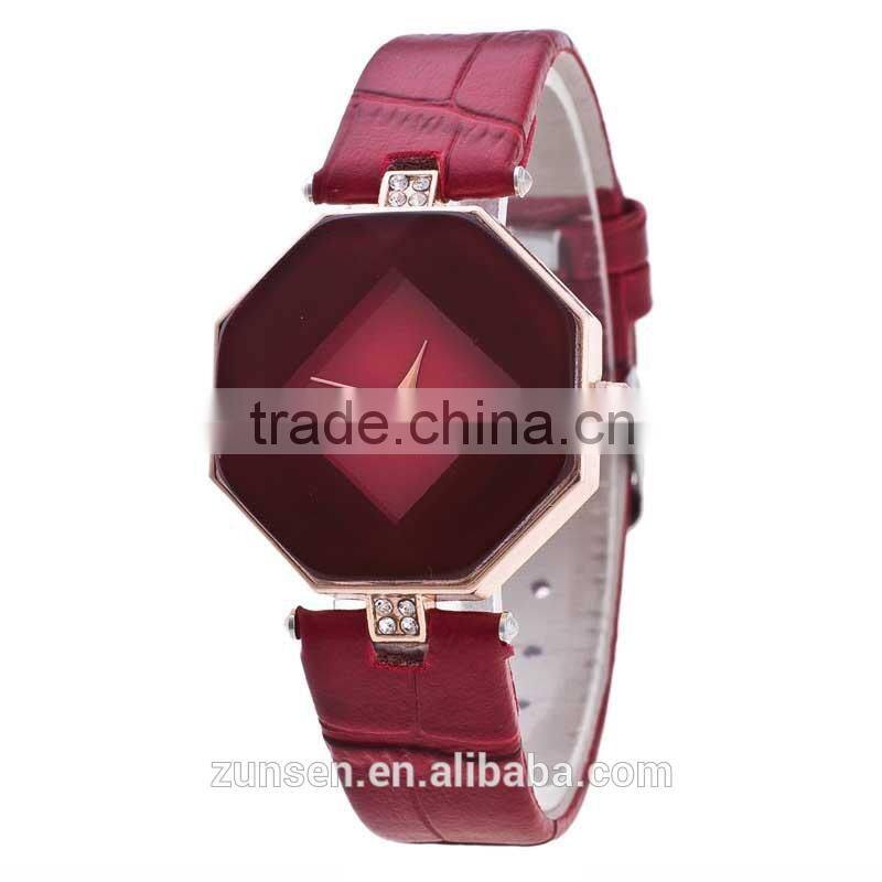 2016 High Quality Fashion Lady's Rhombic Rhinestone Faux Leather Strap Analog Quartz Wrist Watch Gift