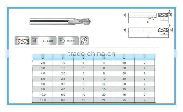 2 flutes ball nose end mills with straight shank