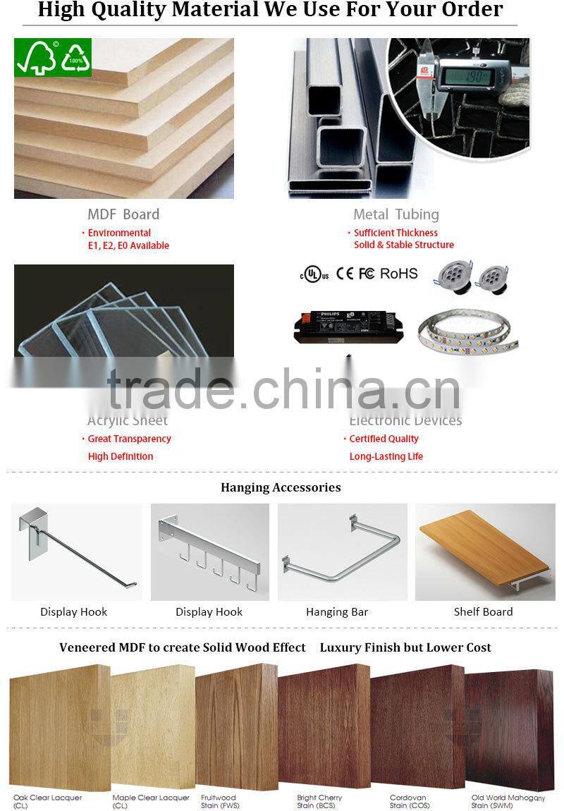tailor made lighting wooden cabinet display for cosmetic shop