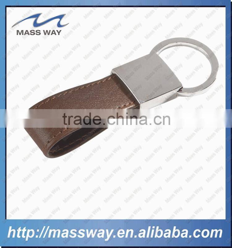blank promotion hot sale metal zinc alloy brown leather keychain