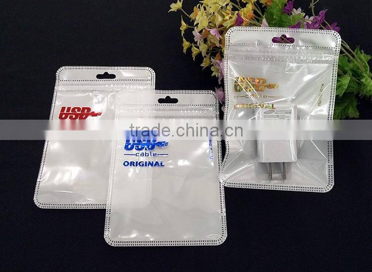 Mobile phone accessories plastic bags/white printing USB plastic bags with zipper/