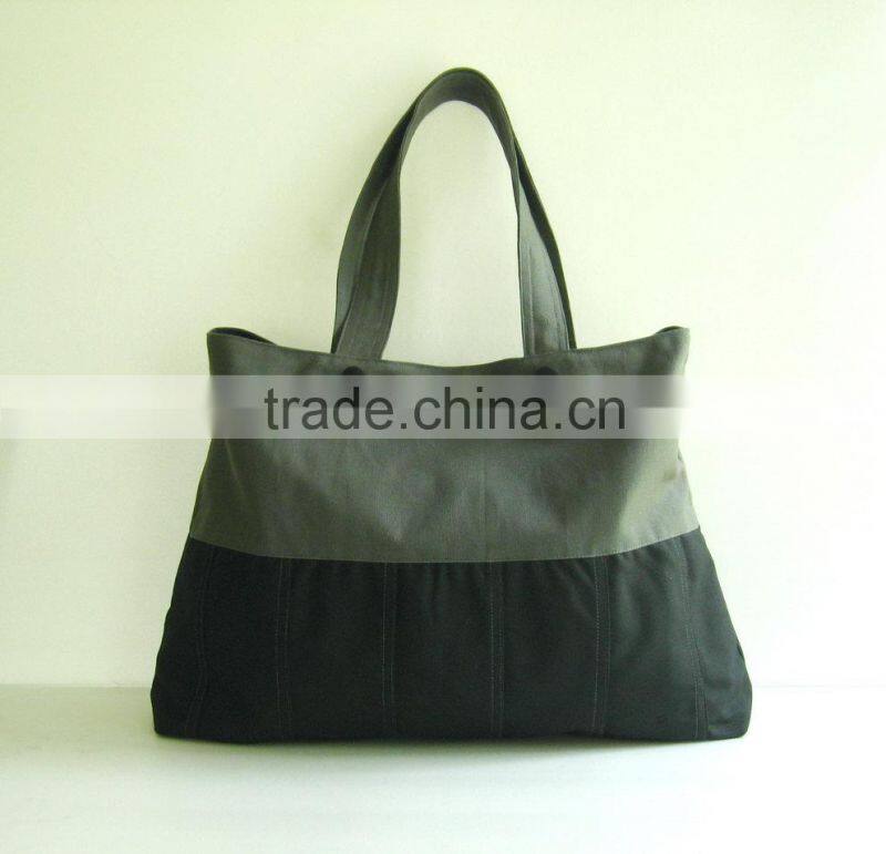 Black/Grey Canvas Tote - Pleated Bottom, shoulder bag, handbag, gym bag, everyday bag fashion tote bag ladies fashion tote bag