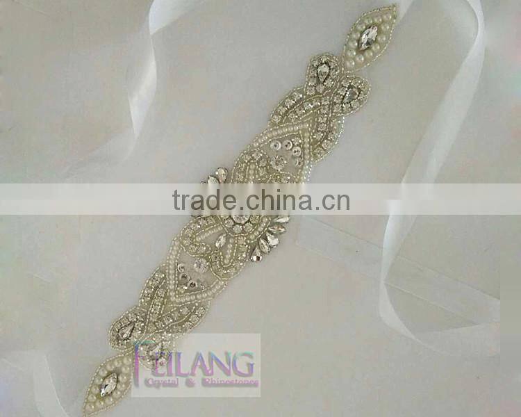 chinese applique embroidery neckline rhinestone applique wedding belt