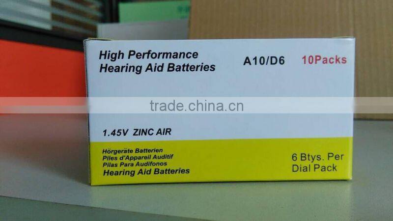 A10 1.4v 90mAh zinc air cell battery d