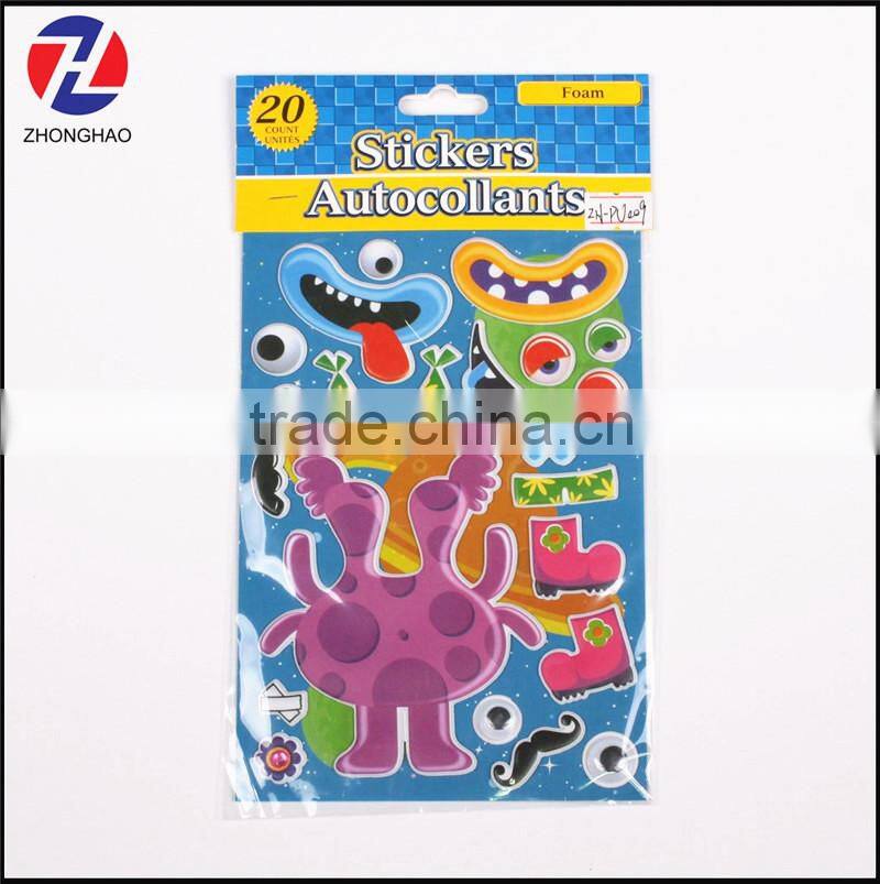 Promotional wholesale custom dress up monkey puffy sticker