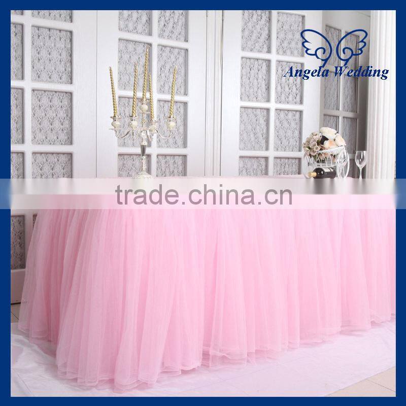 SK005H New arrival 2015 beautiful bridal ruffled wedding pink tulle table skirt