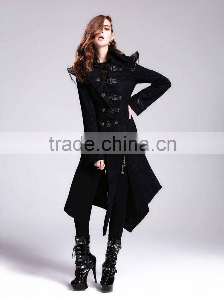 Devil fashion 2015 PUNK gothic long coat black jacket made in China CT014