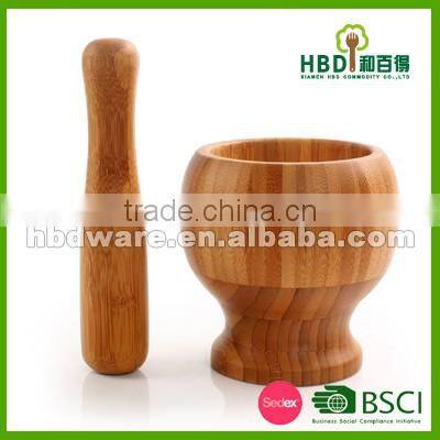 custom bamboo garlic pot and tool,wood mortar pestle