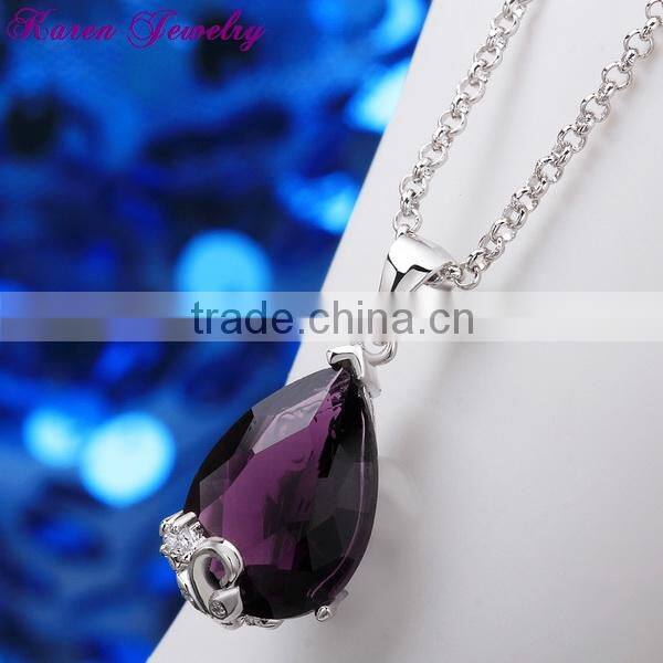 New Amethyst Purple Crystal Zircon Platinum Plated Pendant Necklace Collar Choker Vintage Statement Necklace Women