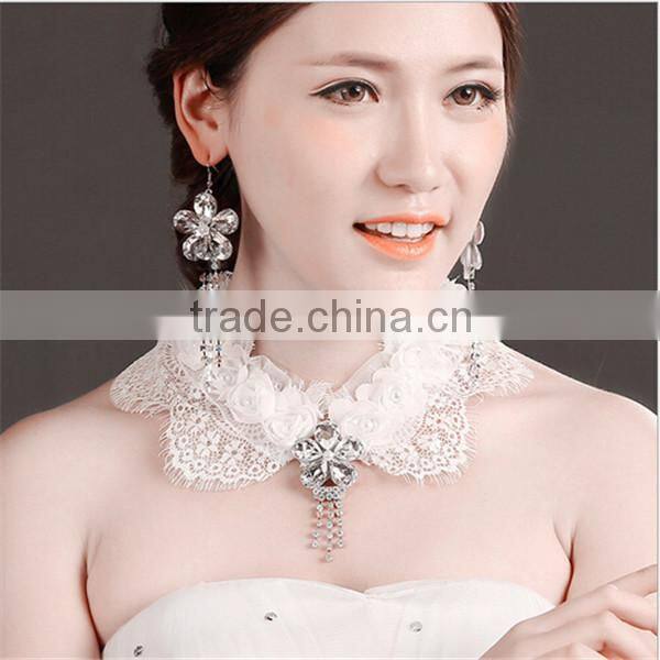 MYLOVE Handmade jewelry set white lace crystal necklace and earring MLT008