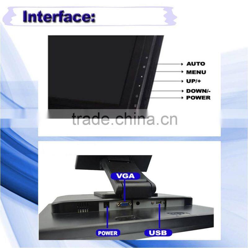 black color 4:3 dc12v wall mount desktop pos 15'' lcd touch monitor