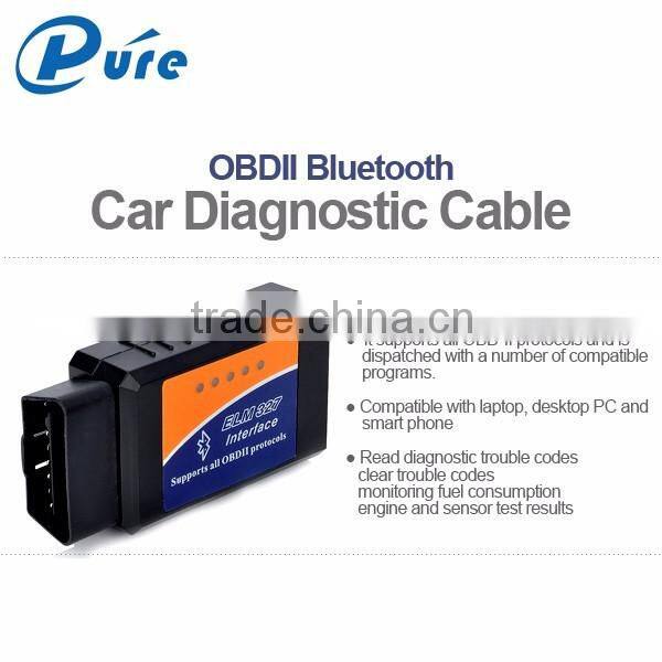 High quality mini ELM327 bluetooth OBDII car diagnostic interface scanner works with all OBD2 compliant vehicles