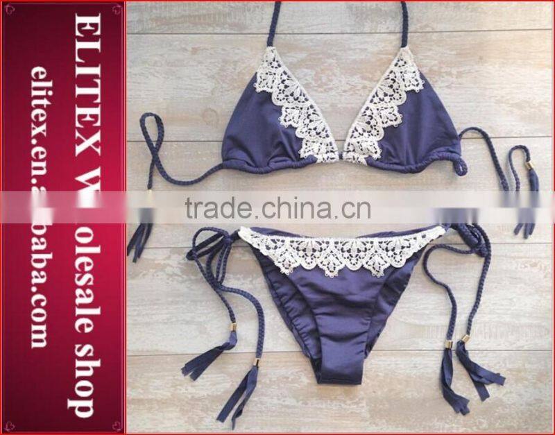 2017 Newest green leaves top dark blue bottom sexy print swimwear bikini CK378