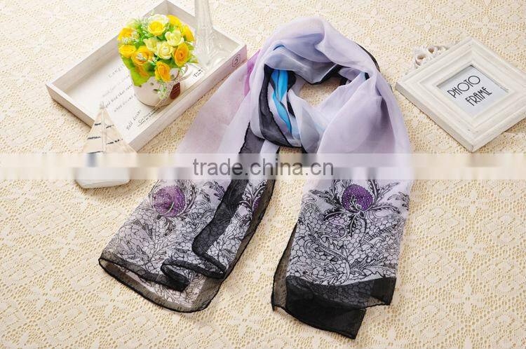 Spring Summer New Women's Georgette Chiffon Flower Printed Scarf Wraps Shawl Stole Soft