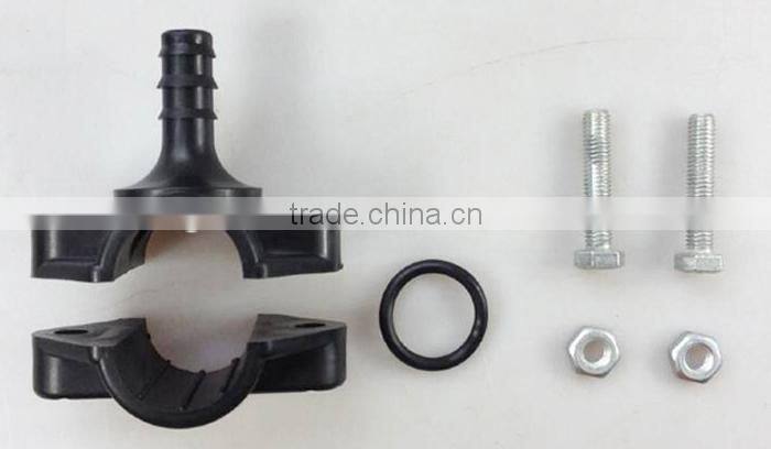 PP saddle clamp with barbed connector