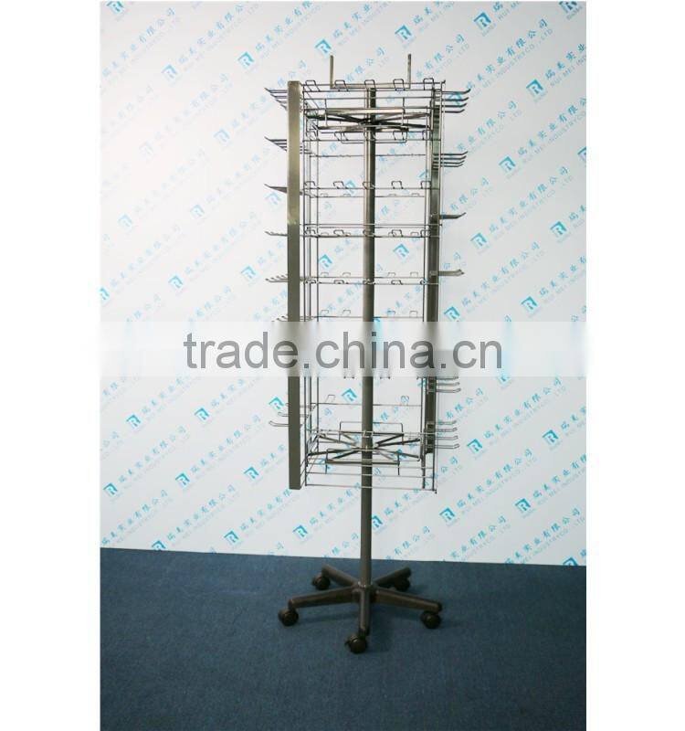 Heavy duty spinning panel wire display rack with hanging hooks