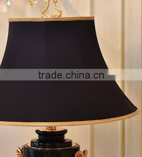 Pure brass carving decorative black marble table lamp with black fabric lampshade