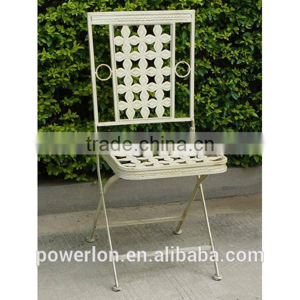 POWERLON antirust Cream color folding square chair wrought iron outdoor garden furniture PL08-3591