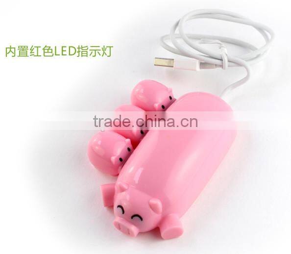 New Arrival Lovely Cartoon Pig Design 3 Port USB Hub 2.0 USB Interface Promotion Gift Choice Present With Card Reader Function
