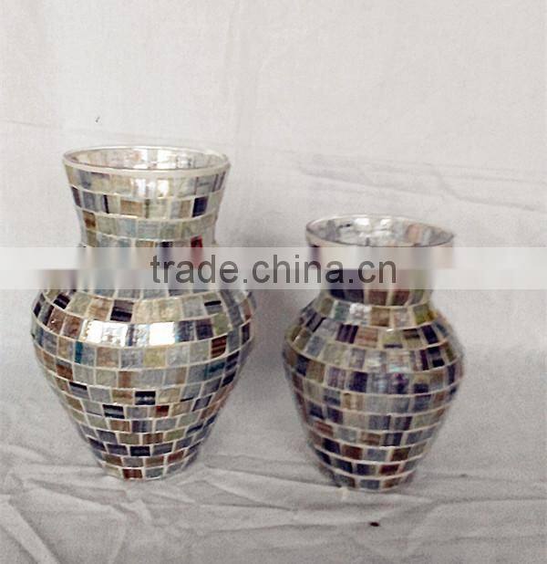 Floral Mosaic Color Glass Flower Vase in Art Decor Deco