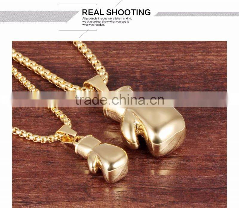 2017 Trending Fashion Stainless Steel Glove Boxing Gold Plated Men's Pendant Necklace