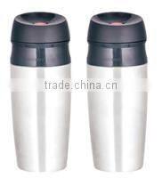 450ml stainless steel inner plastic outer steel vacuum cup/auto mug/Travel mugs with TPR handle