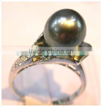 fashion seed 18K gold best quality black tahitian perfect pearl ring for girls