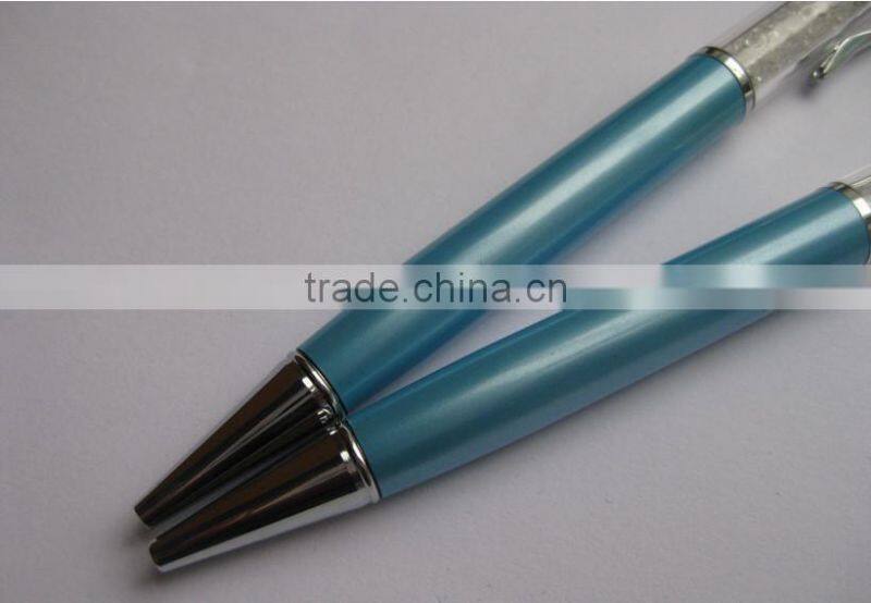 competitive price metal blue crystal diamond ball pen for wedding/promotion