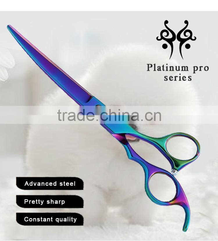 CS-65JQ 6.5inch rainbow color downward curved ergonomic handle pet grooming professional hair cutting scissors