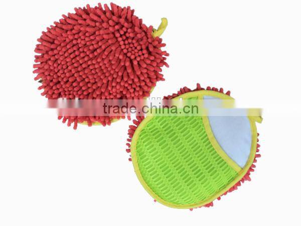Round shape mesh hand pocket polyester polyamide microfibre wash mitts