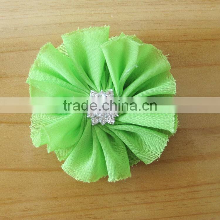 fabric chiffon flower with rhinestone in center for kids hair accessories