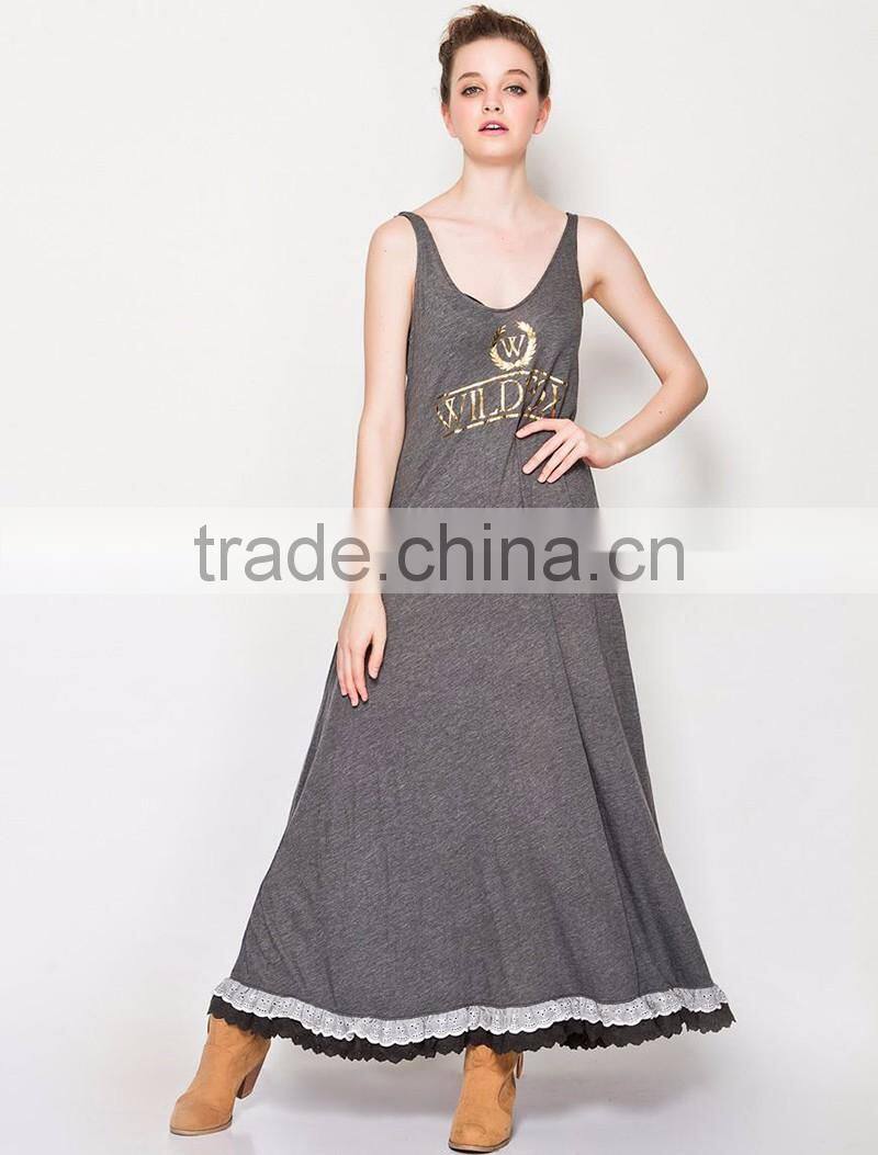 ladies gold printing low back sexy club maxi dress tank style